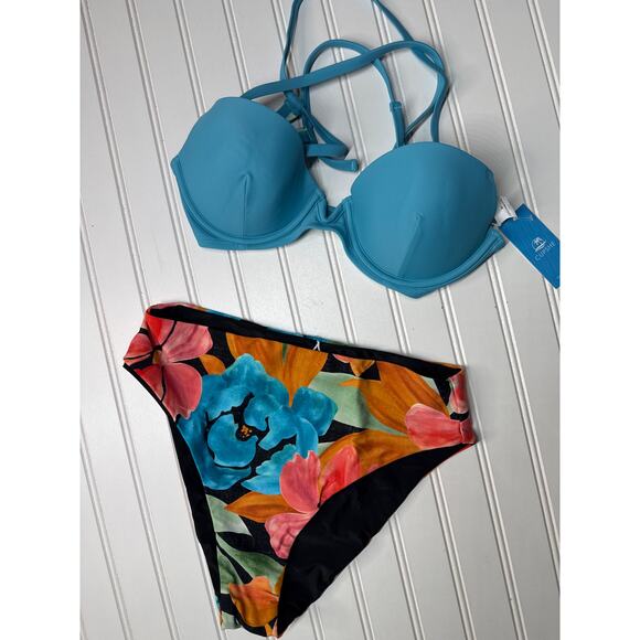 NWT Cupshe Two Piece Swimsuit Bikini Tropical Halter Push Up Cheeky BUNDLE Sz M - Picture 3 of 4